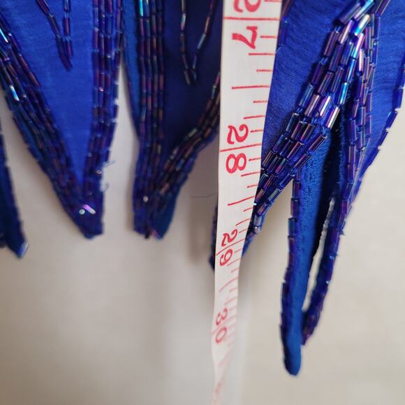 Vintage womens blue silk beaded sequined flapper fringe midi skirt Size L Flawed - Picture 8 of 8